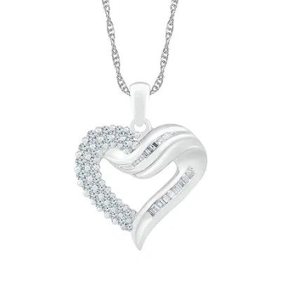 Fine Jewelry Womens 1/2 Ct. T.w. Natural White Diamond 10k White Gold Heart 18 Inch Pendant Necklace In Transparent