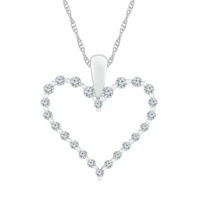 Fine Jewelry Womens 1/2 Ct. T.w. Natural White Diamond 10k White Gold Heart 18 Inch Pendant Necklace In Transparent