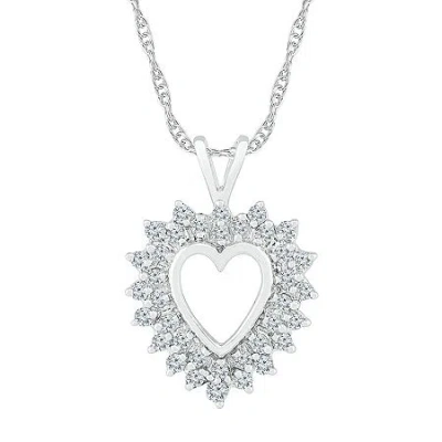 Fine Jewelry Womens 1/2 Ct. T.w. Natural White Diamond 10k White Gold Heart 18 Inch Pendant Necklace In Transparent