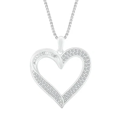 Fine Jewelry Womens 1/2 Ct. T.w. Natural White Diamond 10k White Gold Heart 18 Inch Pendant Necklace In Transparent