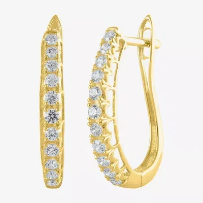 Fine Jewelry Womens 1/2 Ct. T.w. Natural White Diamond 14k Gold 20.1mm Hoop Earrings In Yellow