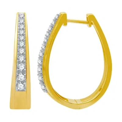 Fine Jewelry Womens 1/2 Ct. T.w. Natural White Diamond 14k Gold Over Silver 23.8mm Hoop Earrings In Transparent