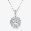 Fine Jewelry Womens 1/2 Ct. T.w. Natural White Diamond 14k White Gold Round 18 Inch Pendant Necklace In Silver