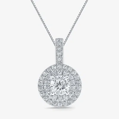 Fine Jewelry Womens 1/2 Ct. T.w. Natural White Diamond 14k White Gold Round 18 Inch Pendant Necklace In Silver