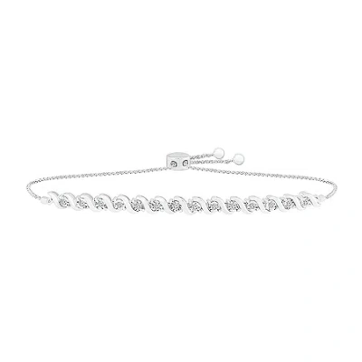 Fine Jewelry Womens 1/2 Ct. T.w. Natural White Diamond Sterling Silver Bolo Bracelet In Transparent