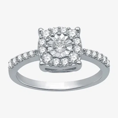 Fine Jewelry Womens 1/2 Ct. T.w. Natural White Diamond Sterling Silver Halo Cocktail Ring In Transparent
