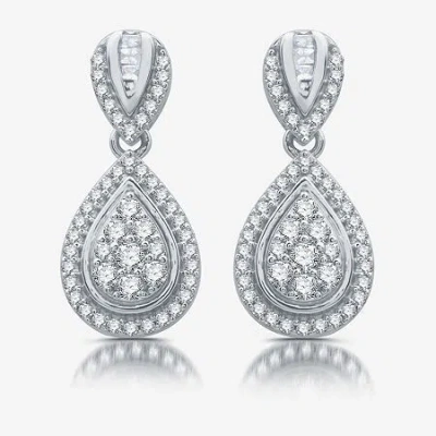 Fine Jewelry Womens 1/2 Ct. T.w. Natural White Diamond Sterling Silver Pear Drop Earrings In Transparent