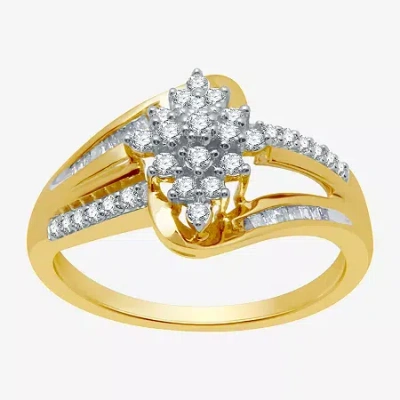 Fine Jewelry Womens 1/3 Ct. T.w. Natural White Diamond 10k Gold Cluster Cocktail Ring In Transparent