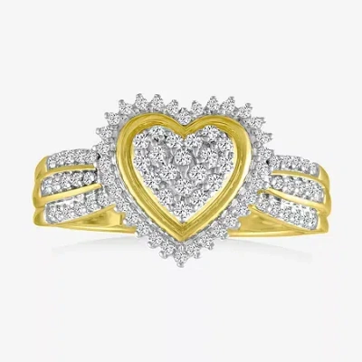 Fine Jewelry Womens 1/3 Ct. T.w. Natural White Diamond 10k Gold Heart Halo Cocktail Ring In Transparent