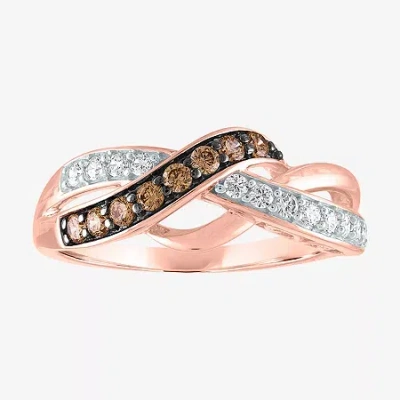 Fine Jewelry Womens 1/3 Ct. T.w. Natural White Diamond 10k Rose Gold Cocktail Ring In Pink