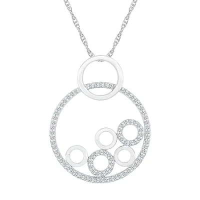 Fine Jewelry Womens 1/3 Ct. T.w. Natural White Diamond 10k White Gold Circle 18 Inch Pendant Necklace In Transparent