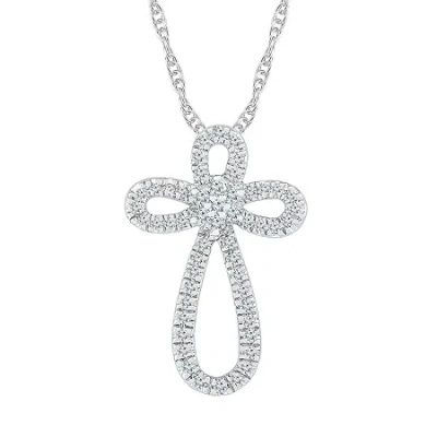 Fine Jewelry Womens 1/3 Ct. T.w. Natural White Diamond 10k White Gold Cross 18 Inch Pendant Necklace In Transparent