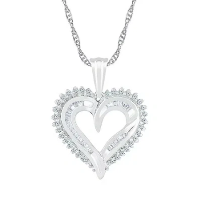 Fine Jewelry Womens 1/3 Ct. T.w. Natural White Diamond 10k White Gold Heart 18 Inch Pendant Necklace In Transparent