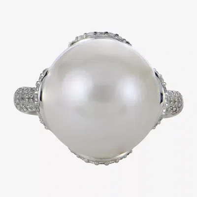 Fine Jewelry Womens 13mm White Cultured Freshwater Pearl Sterling Silver Cocktail Ring In Transparent