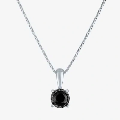 Fine Jewelry Womens 1/4 Ct. Natural Black Diamond Sterling Silver Round 18 Inch Pendant Necklace In Transparent
