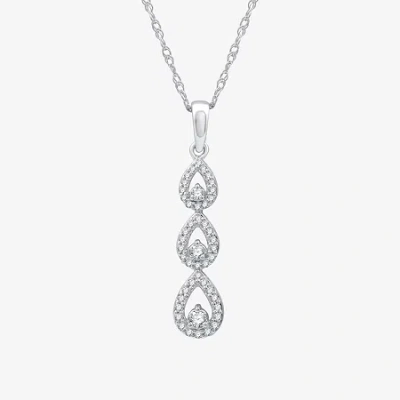 Fine Jewelry Womens 1/4 Ct. T.w. Lab Grown White Diamond Sterling Silver Pear 18 Inch Pendant Necklace In Transparent