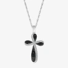 Fine Jewelry Womens 1/4 Ct. T.w. Natural Black Diamond 14k White Gold Cross 18 Inch Pendant Necklace In Transparent