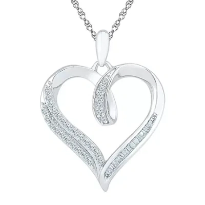 Fine Jewelry Womens 1/4 Ct. T.w. Natural White Diamond 10k Gold Heart 18 Inch Pendant Necklace In Transparent