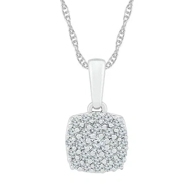 Fine Jewelry Womens 1/4 Ct. T.w. Natural White Diamond 10k White Gold 18 Inch Pendant Necklace In Transparent