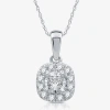Fine Jewelry Womens 1/4 Ct. T.w. Natural White Diamond 10k White Gold Cushion 18 Inch Pendant Necklace In Transparent