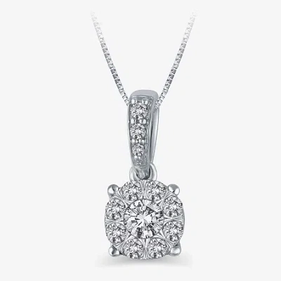 Fine Jewelry Womens 1/4 Ct. T.w. Natural White Diamond 10k White Gold Round 18 Inch Pendant Necklace