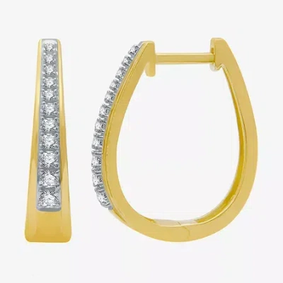 Fine Jewelry Womens 1/4 Ct. T.w. Natural White Diamond 14k Gold Over Silver 19.6mm Hoop Earrings In Transparent