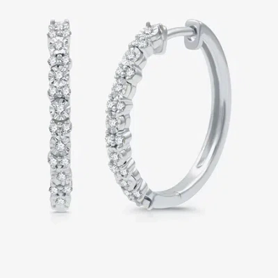 Fine Jewelry Womens 1/4 Ct. T.w. Natural White Diamond Sterling Silver 19.9mm Hoop Earrings In Transparent