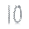 Fine Jewelry Womens 1/4 Ct. T.w. Natural White Diamond Sterling Silver 25.5mm Hoop Earrings In Transparent