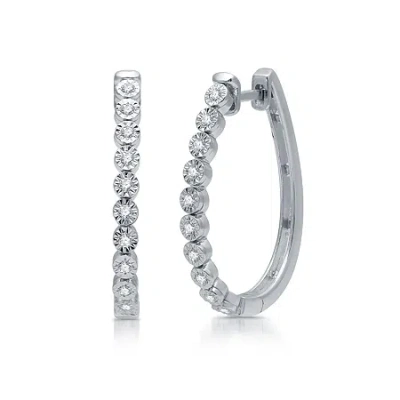 Fine Jewelry Womens 1/4 Ct. T.w. Natural White Diamond Sterling Silver 25.5mm Hoop Earrings In Transparent