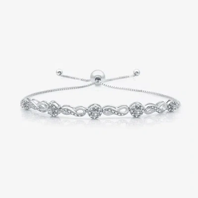 Fine Jewelry Womens 1/4 Ct. T.w. Natural White Diamond Sterling Silver Bolo Bracelet In Transparent