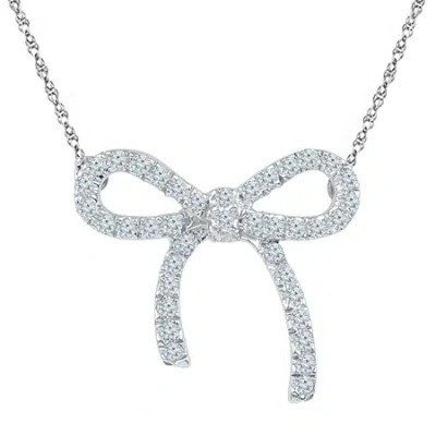Fine Jewelry Womens 1/4 Ct. T.w. Natural White Diamond Sterling Silver Bow 18 Inch Pendant Necklace In Transparent