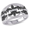 Fine Jewelry Womens 1/4 Ct.t.w. Natural White & Color Enhanced Black Diamond Sterling Silver Cocktail Ring In Transparent