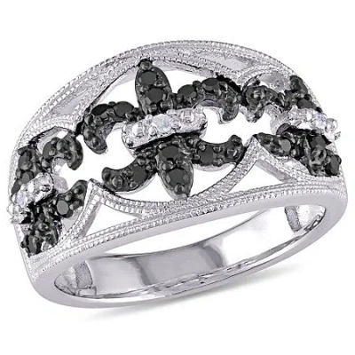 Fine Jewelry Womens 1/4 Ct.t.w. Natural White & Color Enhanced Black Diamond Sterling Silver Cocktail Ring In Transparent