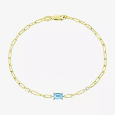 Fine Jewelry Womens 14k Gold Over Silver 7.25 Inch Solid Chain Bracelet In Blue