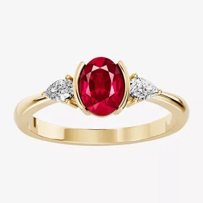 Fine Jewelry Womens 1/5 Ct. Genuine Red Ruby 10k Gold Oval 3-stone Cocktail Ring