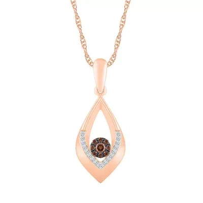 Fine Jewelry Womens 1/5 Ct. Natural Champagne Diamond 10k Rose Gold Pear 18 Inch Pendant Necklace In Transparent