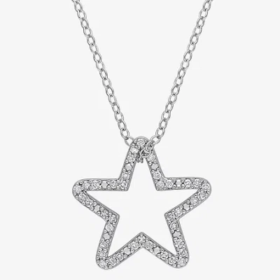 Fine Jewelry Womens 1/5 Ct. Natural White Diamond Sterling Silver Star 18 Inch Pendant Necklace In Transparent