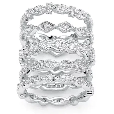 Fine Jewelry Womens 15mm 1 1/2 Ct. T.w. Cubic Zirconia Pure Silver Over Brass Band In Metallic