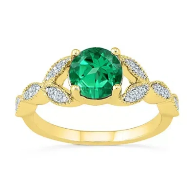 Fine Jewelry Womens 1/6 Ct. T.w. Lab Created Green Emerald 10k Gold Cocktail Ring