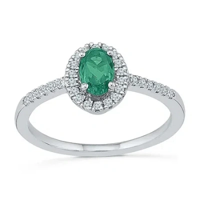 Fine Jewelry Womens 1/6 Ct. T.w. Lab Created Green Emerald Sterling Silver Cocktail Ring