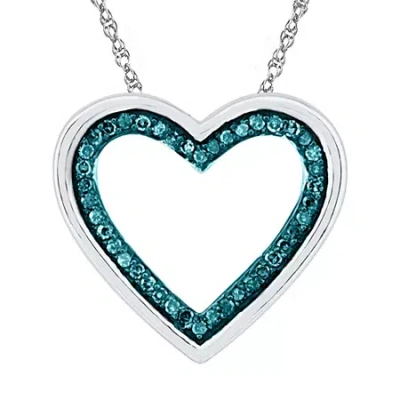 Fine Jewelry Womens 1/6 Ct. T.w. Natural Blue Diamond Sterling Silver Heart 18 Inch Pendant Necklace In Transparent
