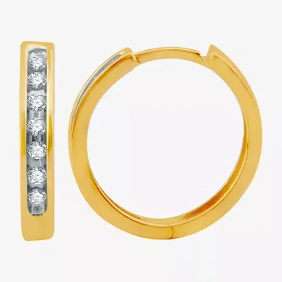 Fine Jewelry Womens 1/6 Ct. T.w. Natural White Diamond 10k Gold 16.3mm Hoop Earrings In Yellow