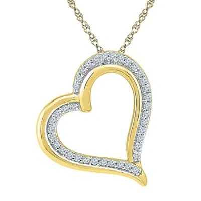 Fine Jewelry Womens 1/6 Ct. T.w. Natural White Diamond 10k Gold Heart 18 Inch Pendant Necklace In Transparent