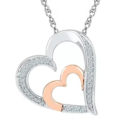 Fine Jewelry Womens 1/6 Ct. T.w. Natural White Diamond 10k Gold Over Silver Heart 18 Inch Pendant Necklace In Transparent