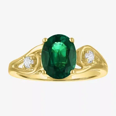 Fine Jewelry Womens 1/8 Ct. T.w. Lab Created Green Emerald 14k Gold Over Silver Oval 3-stone Cocktail Ring In Transparent