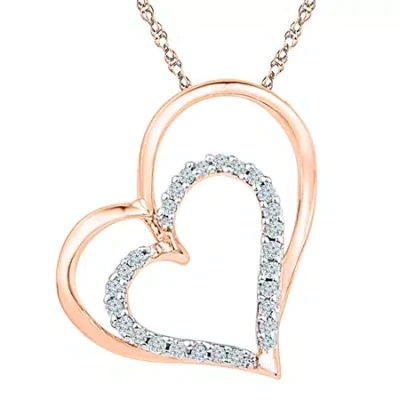 Fine Jewelry Womens 1/8 Ct. T.w. Natural White Diamond 10k Gold Heart 18 Inch Pendant Necklace In Transparent