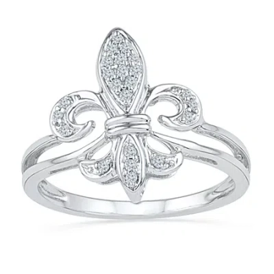 Fine Jewelry Womens 1/8 Ct. T.w. Natural White Diamond Sterling Silver Fleur De Lis Cocktail Ring In Transparent