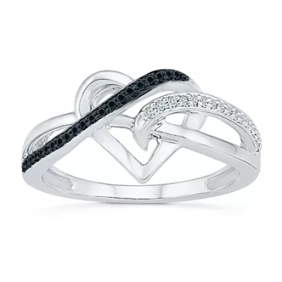 Fine Jewelry Womens 1/8 Ct.t.w. Natural White And Color Enhanced Black Diamond Sterling Silver Cocktail Ring In Transparent