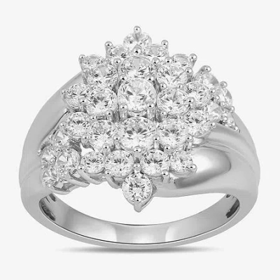 Fine Jewelry Womens 2 Ct. Lab Grown White Diamond 10k White Gold Flower Cluster Cocktail Ring