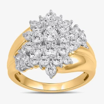 Fine Jewelry Womens 2 Ct. Lab Grown White Diamond 10k White Gold Flower Cluster Cocktail Ring In Yellow